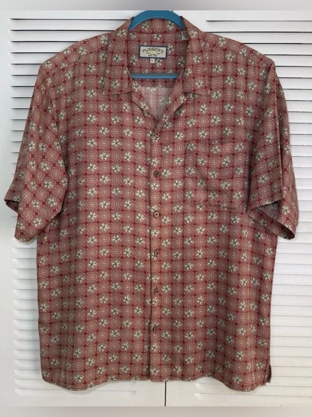 Pusser's Island Silk Cotton Hawaiian Camp Shirt Mens L Tropical Aloha Super Soft
